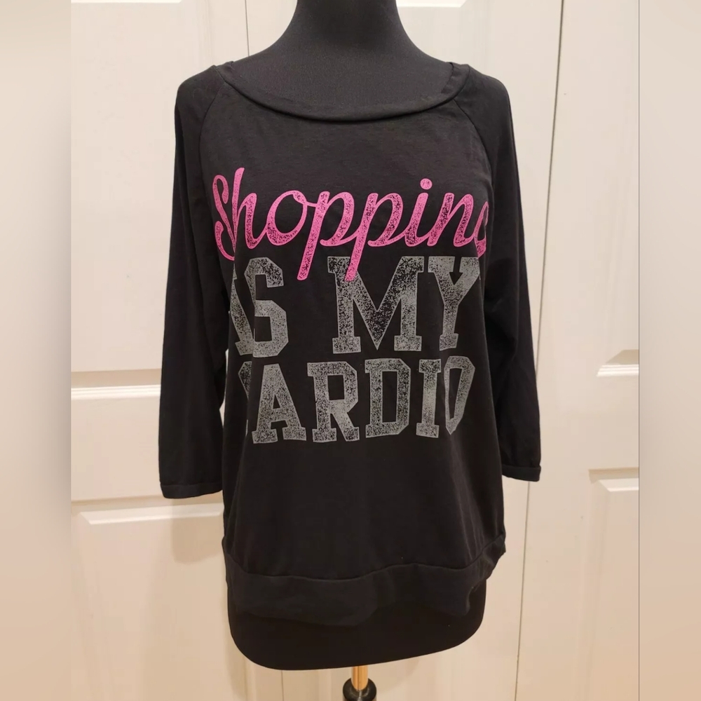 Chin up apparel Shopping is my Cardio black lightweight casual shirt top L - Picture 1 of 10